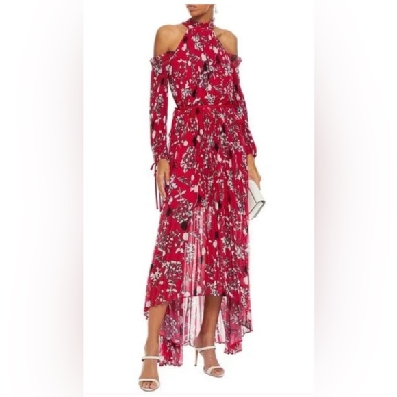 NWT Self-Portrait Red Floral Cold Shoulder Maxi Dress Hi-Low $784 Romantic Small - Picture 3 of 8
